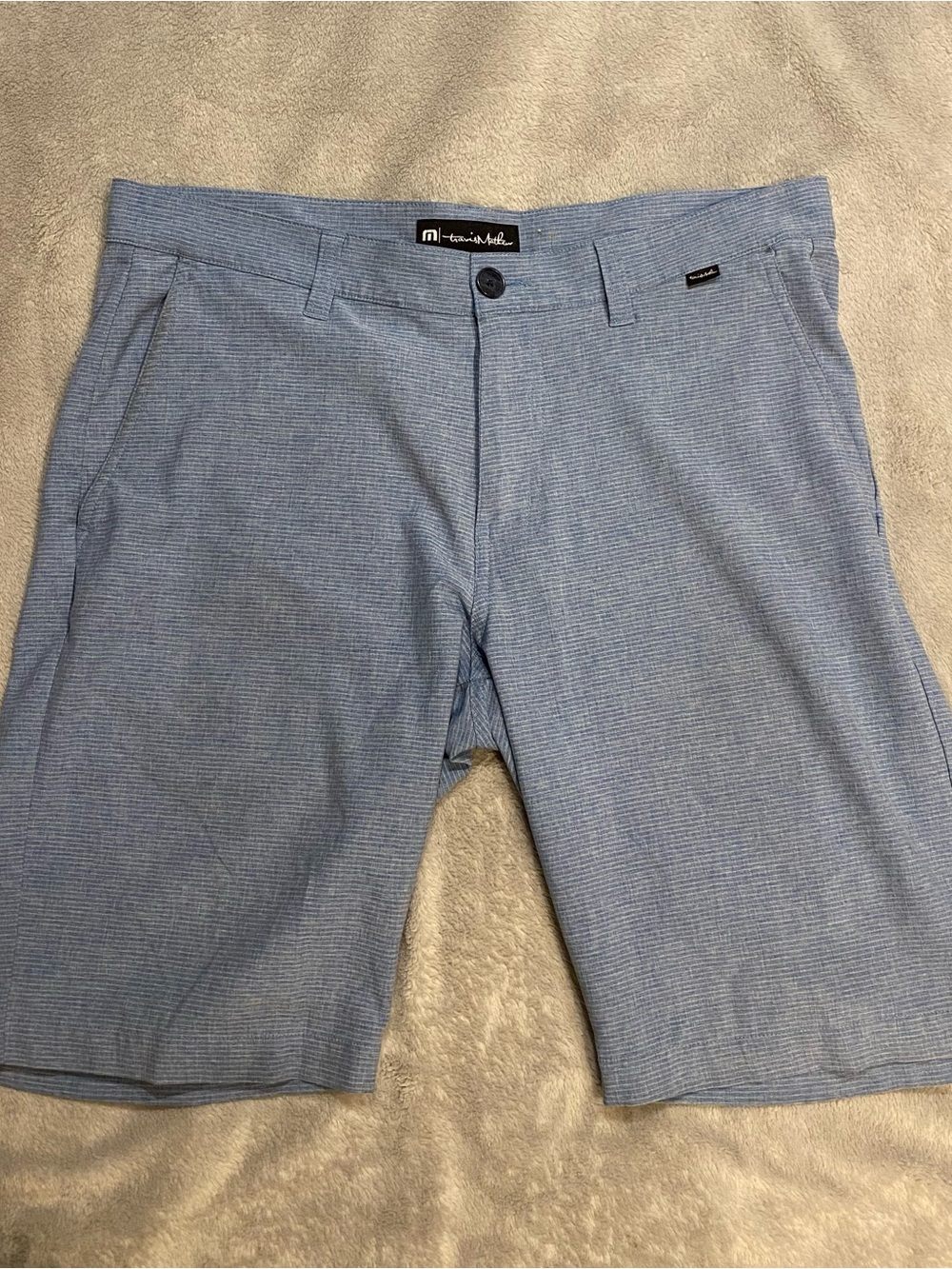 Travis Mathew Blue Micro-Stripe Flat Front Golf Shorts